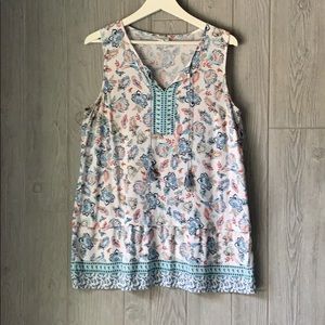 J Jill Paisley Floral Boho Sleeveless Tunic Top M